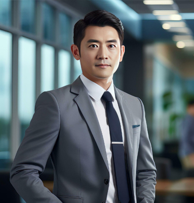 About waistup shot asian business man standing moddle office holding digital tablet 3